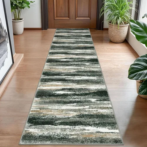 Miniatura 130 de Lansny Alfombra moderna abstracta de 2 x 5 pies, color negro, gris, blanco, lavable, alfombra de entrada para cocina, alfombra antideslizante suave