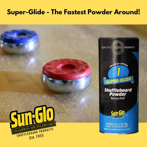 Miniatura 4 de Sun-Glo Shuffleboard Sand - Cera en polvo para tejo con mini recogedor y mini cepillo, paquete de 2 (16 onzas cada uno) SunGlo #1 Super Glide