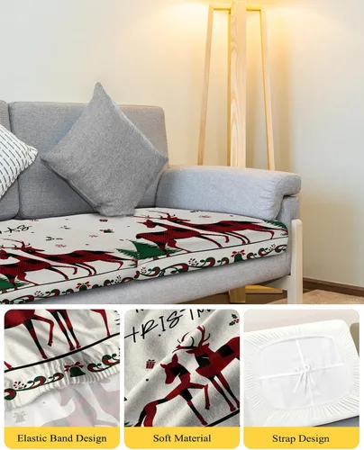 Miniatura 4 de Fundas de cojín para sofá de Navidad con diseño de muñeco de nieve azul, funda elástica para sofá con parte inferior elástica, fundas de sofá