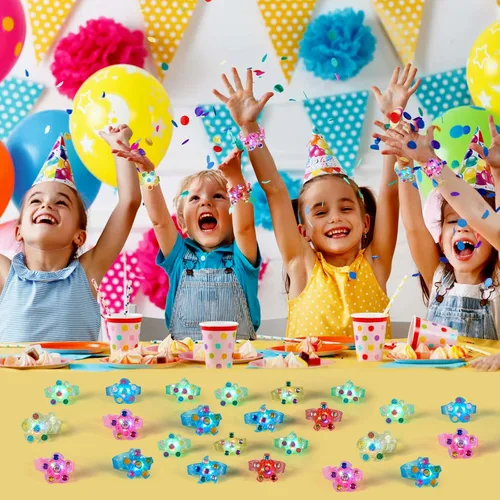 Miniatura 6 de SCIONE Paquete de 24 pulseras giratorias con luz LED, que brillan en la oscuridad, recuerdos de fiesta para niños de 4 a 8 a 12, juguetes de caja