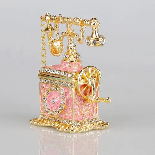 Miniatura 10 de SEVENBEES Figuras de teléfono turquesa, caja esmaltada con bisagras con cristales rosados, joyeros decorativos, coleccionables, regalos para niñas