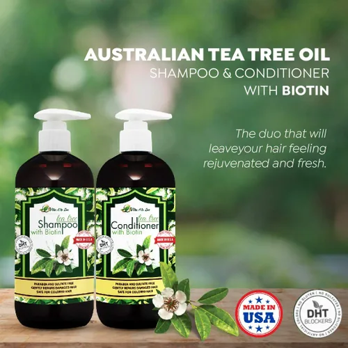 Miniatura 4 de Juego de champú y acondicionador de aceite de árbol de té y biotina para hombres y mujeres Fórmula de fuerza profesional Refresca y estimula