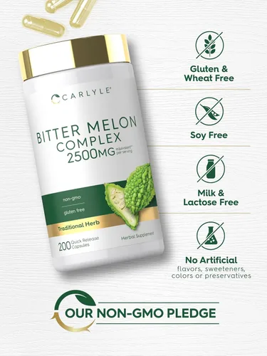 Miniatura 5 de Carlyle - Cápsulas de Melón Amargo 2500 mg 200 unidades Extracto sin OMG y sin gluten Suplemento complejo