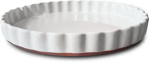 Mora Molde de Cerámica para Tartas, Fuente Grande de Porcelana de 9.5 Pulgadas para Tartas, Quiche, Pay, Flan, etc. Borde Acanalado con Volantes,