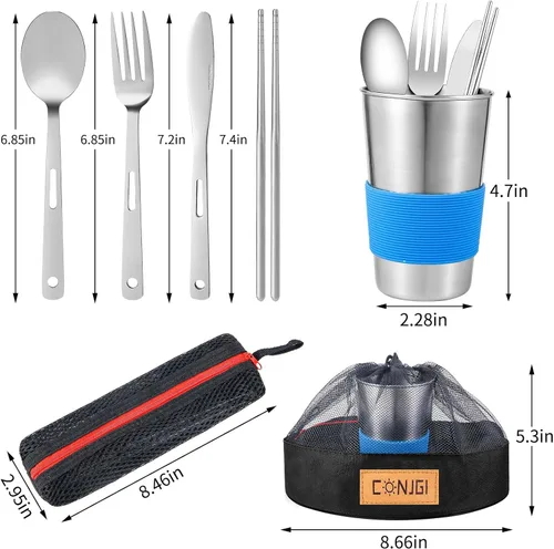 Miniatura 2 de Kit de desorden para acampar al aire libre: platos de campamento de 1 a 2 personas, incluye tazas, cuencos, platos, cuchillos, tenedores, cucharas