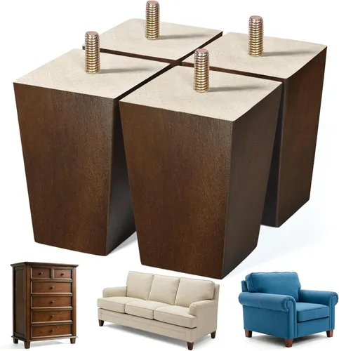 Miniatura 17 de Patas de madera para muebles de 8 pulgadas, juego de 4 patas cuadradas de repuesto, color marrón, para sillón otomano, sillón reclinable, mesa
