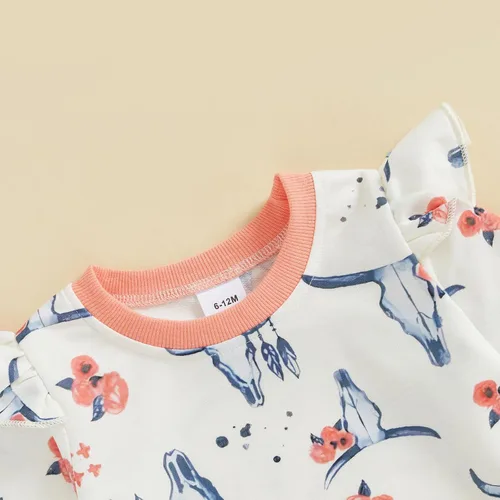 Miniatura 12 de Kaipiclos Ropa occidental para bebé niña, con lindo estampado con volantes, manga larga, pantalones para otoño e invierno, trajes de vaquera