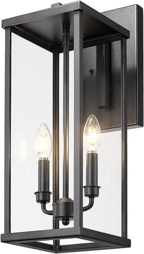 Miniatura 18 de Bestshared Aplique de pared para exteriores, paquete de 2 faroles de pared exteriores de 15 pulgadas con vidrio transparente, luces negras