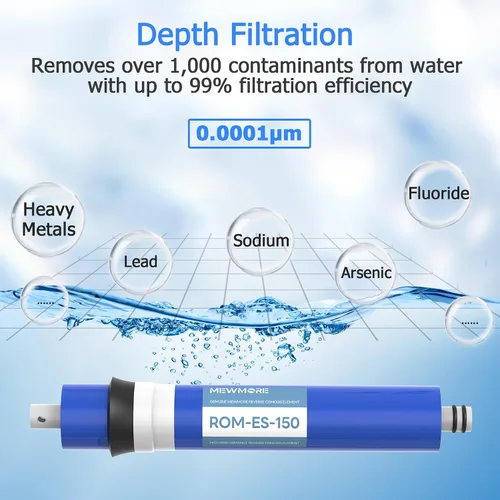 Miniatura 3 de Filtro de membrana RO de 150 GPD con carcasa, membrana de ósmosis inversa de repuesto para el hogar, debajo del fregadero, sistema de filtración