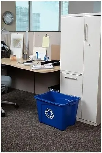 Miniatura 5 de Rubbermaid Commercial Products, cubo/caja de reciclaje apilable, 14 galones, azul, para interiores/exteriores/garajes/hogares/instalaciones