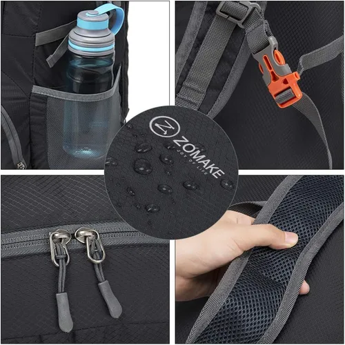 Miniatura 5 de Mochila de viaje Zomake ligera para senderismo, resistente al agua, mochila plegable para mujeres y hombres Negro