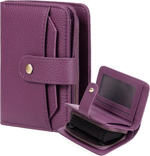 Miniatura 8 de GAEKEAO Cartera de cuero para tarjetas de crédito para mujer, bloqueo RFID, gran capacidad, plegable, con cremallera, organizador de tarjetas