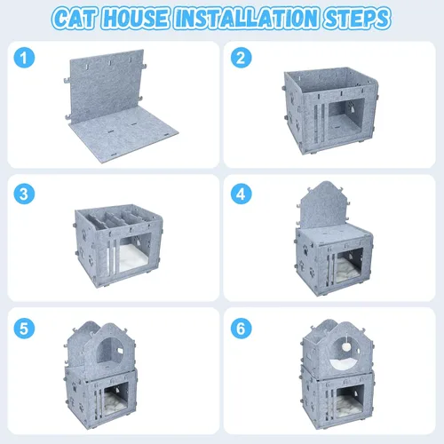Miniatura 9 de Casa desmontable de 2 plantas para gatos de interior, camas cubiertas y muebles con acolchado lavable, bonito condominio moderno para mascotas