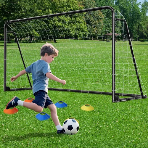 Miniatura 25 de DoCred Porterías de fútbol de 6x4/8x6/10x6.5/12x6/16x7/18x7/21x7/24x8 pies, portería de fútbol plegable de acero de tamaño completo para patio
