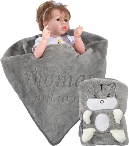 Miniatura 11 de Cobija de franela personalizada para bebé unisex con animalito de adorno, cobertor de seguridad para recién nacidos, regalo para bebé con su nombre