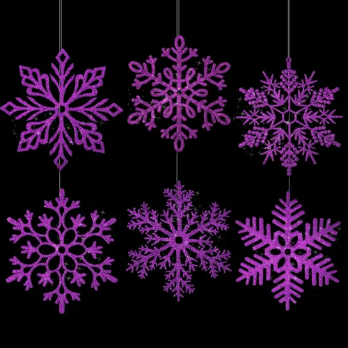Miniatura 21 de Sratte 24 adornos de copo de nieve grandes de 16 pulgadas, copos de nieve colgantes decorativos con purpurina gigante, 6 diseños de adornos