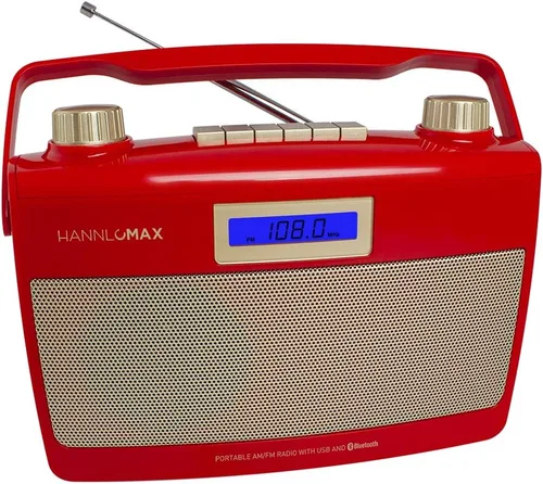 Miniatura 6 de HANNLOMAX Radio AM/FM portátil HX-500R, Bluetooth, puerto USB para reproducción de MP3, entrada auxiliar, fuente de alimentación dual AC/DC. (rosa)