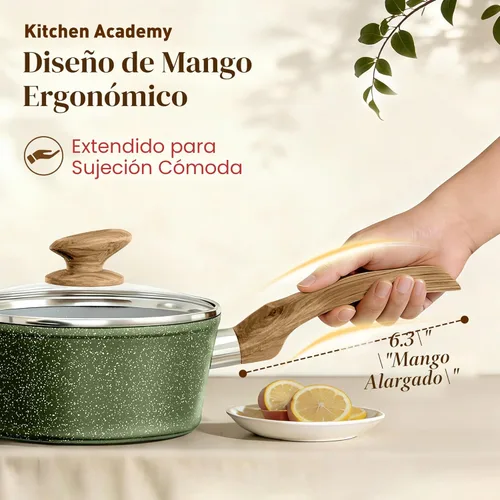 Miniatura 4 de Kitchen Academy Juego de ollas y sartenes no tóxicas antiadherentes, juego de utensilios de cocina de inducción de 12 piezas, juego de ollas y Verde
