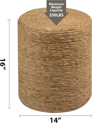Miniatura 3 de Wimarsbon Taburete de pie de hierba marina natural, otomana redonda tejida a mano, para sala de estar, asiento al aire libre (natural)