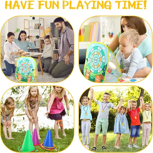 Miniatura 7 de Yunsailing Juego de 63 piezas de juegos de carnaval al aire libre para niños, incluye bolsa de frijoles de animales, conos de plástico, anillo