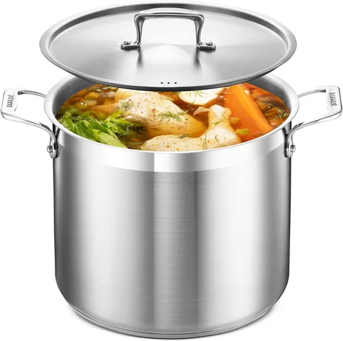 Olla de acero inoxidable con tapa de 12 cuartos de galón, acero inoxidable 18/8 duradero, base con unión por impacto para calentamiento uniforme,