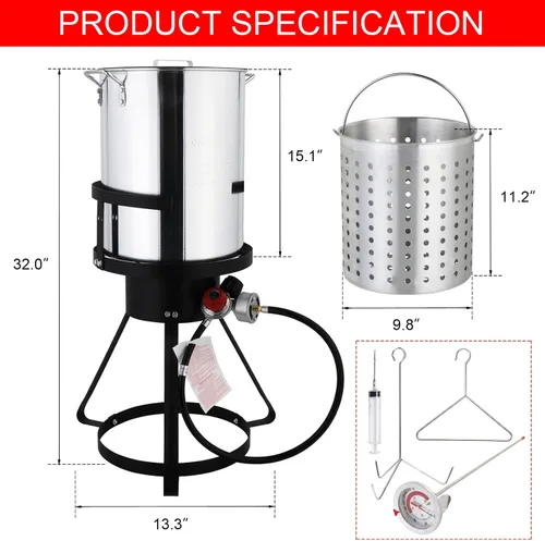 Miniatura 6 de Freidora – Kit de olla de aluminio de 30 cuartos de galón de mariscos y freidora de pavo con termómetro, cesta, propano para cangrejo, langosta