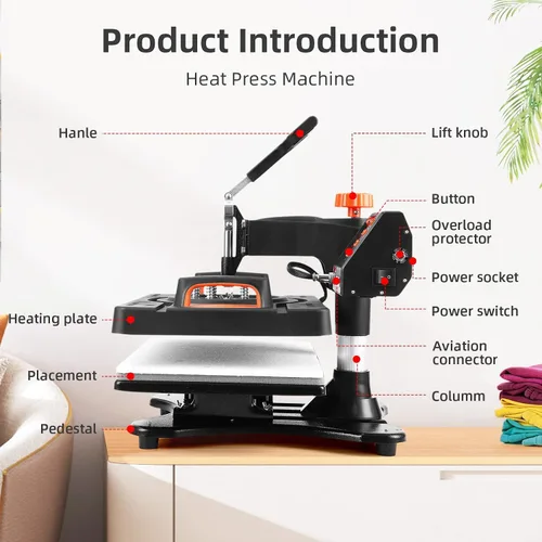 Miniatura 7 de Máquina de prensa de calor de 12 x 15 pulgadas, máquina de prensado digital de camisetas con giro de 360°, 11 en 1, combo de sublimación