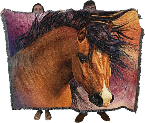 Miniatura 19 de Pure Country Weavers Manta con diseño de hermosas rubias de Robert Duncan, regalo para los amantes de los caballos, manta occidental tejida