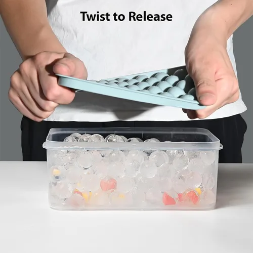 Miniatura 6 de Bandejas para cubitos de hielo con tapa y contenedor, molde redondo pequeño de 0.8 pulgadas para cubitos de hielo – Máquina de bolas de hielo