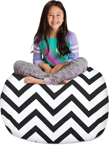 Miniatura 23 de Posh Stuffable - Sillón puff con almacenamiento para niños, contenedor de animales de peluche, organizador de juguetes de niños Lona rayas verde