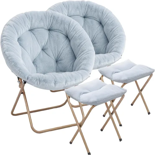 Miniatura 18 de Magshion Silla plegable para adultos con otomana, silla de lectura circular para dormitorio, sala de estar y dormitorio, asiento decorativo cómodo