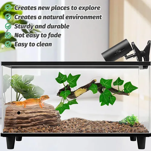 Miniatura 6 de PINVNBY 2 piezas de decoración de plantas de terrario de rama de esquina de reptiles con ventosa de resina para anfibios, lagartos y serpientes