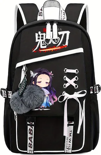 Miniatura 12 de Mochila de anime para niñas con puerto de carga USB 20L, mochila escolar para adolescentes, mochila grande para computadora portátil para viajes uso