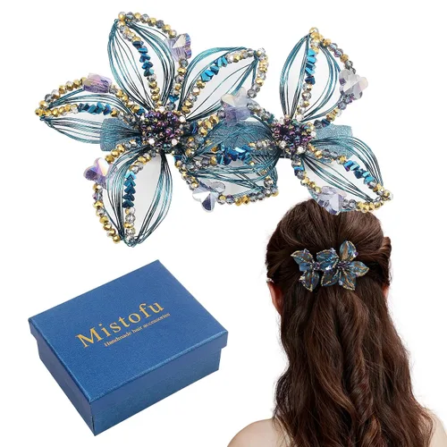 Miniatura 11 de Mistofu Pasadores para el cabello, pinzas de alambre de cobre con flores de cristal, pasadores de diseño de alto nivel tejidos a mano de 3.93