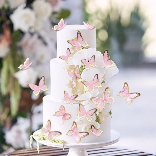 Miniatura 4 de Ercadio Paquete de 30 adornos de mariposa 3D para tartas – Mezcla de mariposas rosadas, impermeables, para baby shower, cumpleaños, boda, fiesta