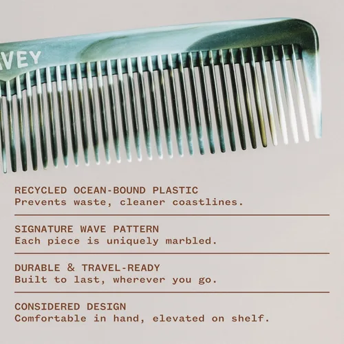 Miniatura 8 de WAVEY Peine de pelo de calidad para hombres y mujeres, plástico océano reciclado, 7 pulgadas de largo, perfecto para el hogar y los viajes, dientes