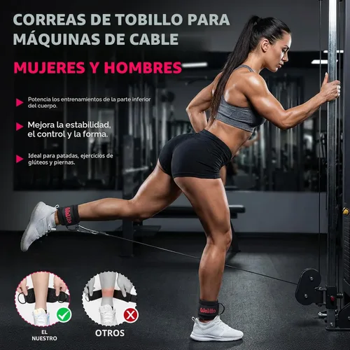 Miniatura 4 de WALITO Correas de tobillo de gimnasio para máquinas de cable, mujeres y hombres, puños de tobillo con retroceso de glúteos, accesorios de máquina