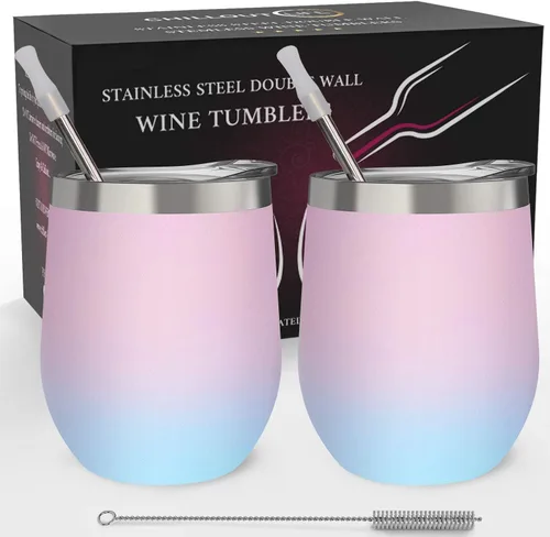 Miniatura 59 de CHILLOUT LIFE Vasos Térmicos de Vino de Acero Inoxidable de 12 oz Paquete de 2 - Vasos de Vino con Aislamiento al Vacío de Doble Pared con Tapas
