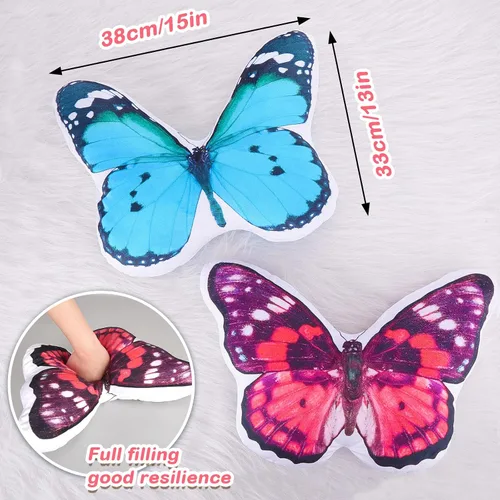 Miniatura 2 de Juexica 2 almohadas de mariposa 3D decorativas de mariposa de 15 x 13 pulgadas, regalos de felpa para mujeres, decoraciones para chimenea, mantel