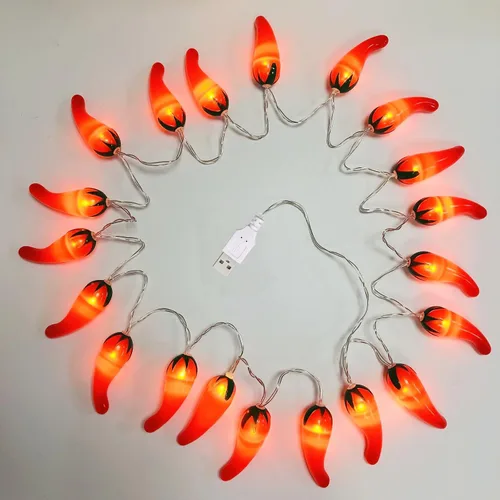 Miniatura 3 de 9.8 ft 20 LED Red Chili String Light Pepper Fairy Lights USB Powered Lámpara para fiesta de Navidad Decoración del hogar (2 modos USB)