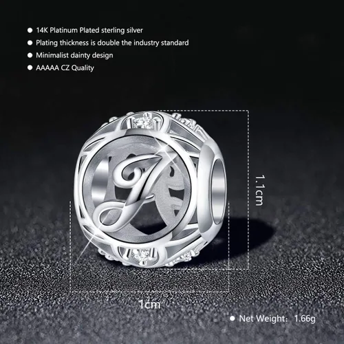 Miniatura 34 de FOREVER QUEEN - Dije con letra inicial de la A a la Z, para pulsera y collar, de plata de ley 925 con cuentas de circonita cúbica, joyería de regalo