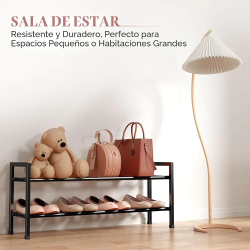 Miniatura 5 de Bumusty Zapatero expandible de 2 niveles para armario, zapatero ajustable de 18 a 33 pulgadas para espacios pequeños, organizador de zapatos pequeño