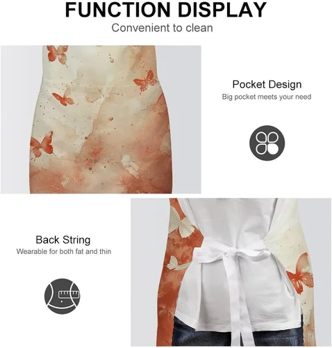 Miniatura 6 de MUSM Apron for Adults - 27.6 X 31.5 Inch, Heavy-Duty Polyester Aprons with Two Large Pockets, Waterproof Light Red And Beige Kitchen Apron for