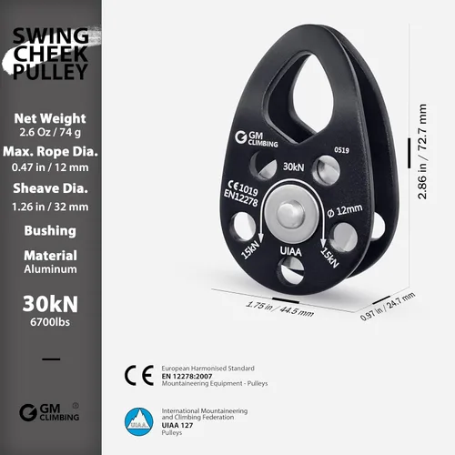 Miniatura 3 de GM CLIMBING Polea micro 30kN CE UIAA de la mejilla del oscilación certificada