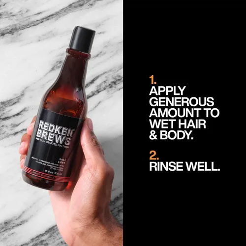 Miniatura 3 de Redken Brews Champú, acondicionador y gel de baño 3 en 1 para hombre Limpiador multiusos para el cabello y el cuerpo para hombres Hidrata