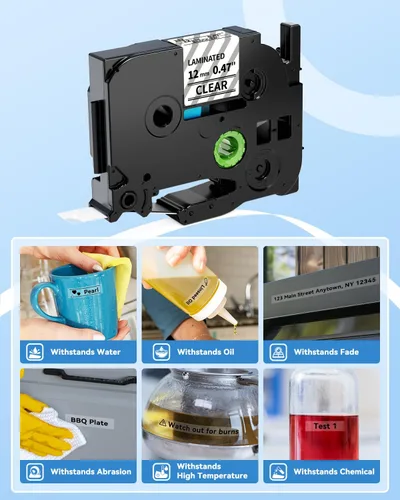 Miniatura 4 de TZe - Cinta TZ de 0.47 pulgadas, laminada de 0.47 pulgadas, cinta de etiquetas transparente de repuesto para Brother P Touch TZe-131 TZe131, cinta