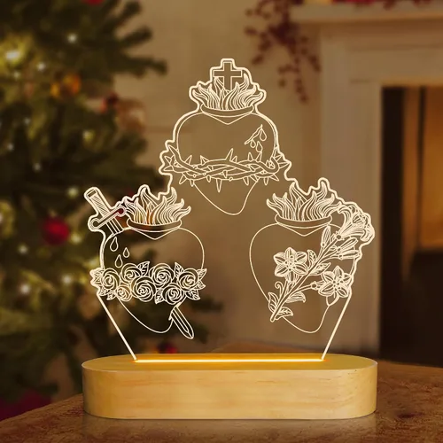 Miniatura 2 de Anywin Tres corazones sagrados, regalos católicos para mujeres/hombres, corazones de Jesús, luz nocturna, regalos de fe para Navidad, devocional