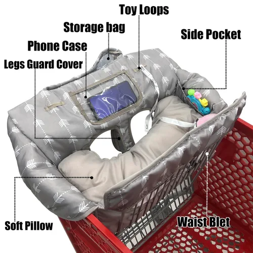 Miniatura 4 de Funda impermeable 2 en 1 para asiento de carrito de comestibles y funda para silla alta (flecha gris)