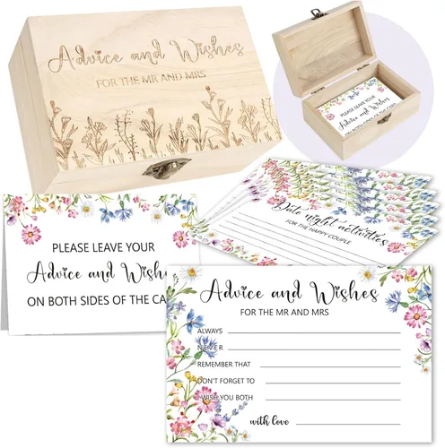 Miniatura 8 de Consejos y deseos para el señor y la señora 50 tarjetas de consejos de boda florales azules, tarjetas de consejos y deseos para decoraciones