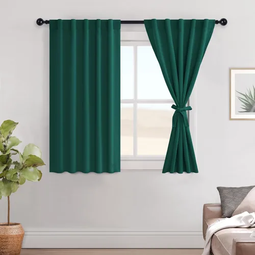 Miniatura 133 de Hiasan Cortinas opacas negras para dormitorio, cortinas opacas cortas de 45 pulgadas de largo, con aislamiento térmico, bolsillo para barra